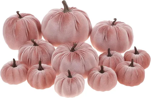 Vista 10 de Juego de 12 calabazas artificiales de terciopelo para Halloween, tela de cocina sintética de cosecha de otoño, espuma de granja, porche, mesa