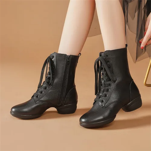 Vista 5 de Zapatos de jazz para mujer, con cordones, para bailar, caminar, tenis de baile modernos con suela dividida