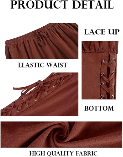 Vista 5 de Makkrom Pantalones de tobillo medievales para hombre, disfraz de pirata vikinga, con cordones, bandas cónicas, pantalones de Halloween