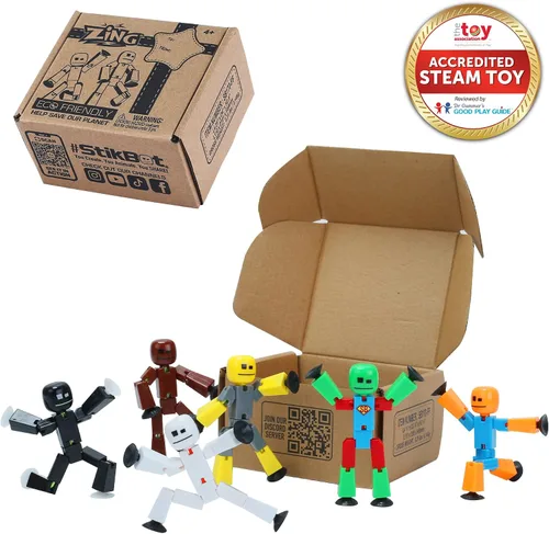Vista 2 de Zing Stikbot - Juego de 6 figuras de acción coleccionables Stikbot, crea animación Stop Motion (los estilos pueden variar)