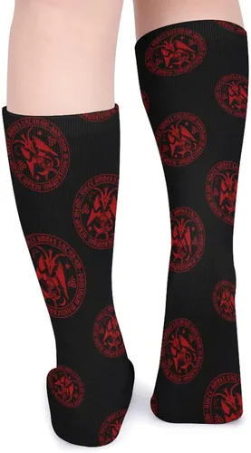 Vista 5 de Calcetines gruesos con estampado de baphomet del zodiaco sobre la pantorrilla para hombres y mujeres