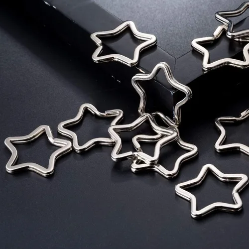 Vista 4 de Heyous 10 unids creativo llavero plano plata DIY metal llavero llavero aro lazo forma estrella
