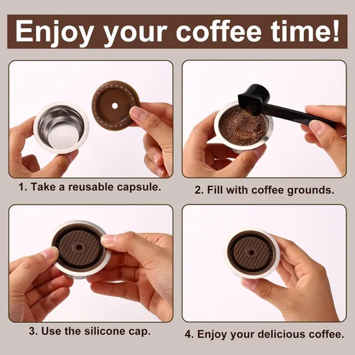Vista 5 de Juego de cápsulas de café reutilizables para Nespresso Vertuo, acero inoxidable 5.1 fl oz/5.07oz recargable cápsula de café accesorios con tapa