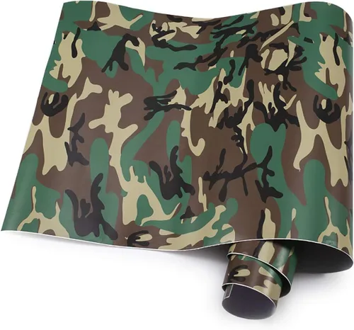Vista 13 de Queenbox Rollo de vinilo autoadhesivo con estampado de camuflaje de PVC, 19.7 x 39.4 in, color blanco y negro