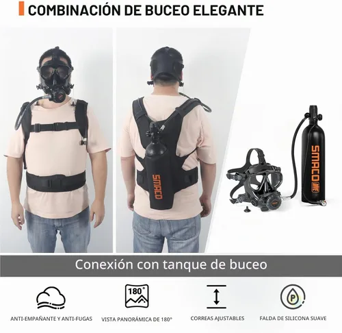 Vista 2 de SMACO Mini tanque de buceo para buceo en aguas poco profundas 1.9L Kit de tanque de buceo de cilindro de buceo proporciona 25-30 minutos de apoyo