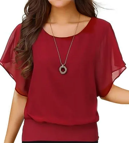 Vista 36 de VIISHOW - Blusa de gasa y de manga corta para mujer, estilo holgado y casual Negro