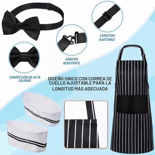 Vista 4 de SATINIOR 8 piezas adulto camarero disfraz Halloween carnaval Negro y blanco