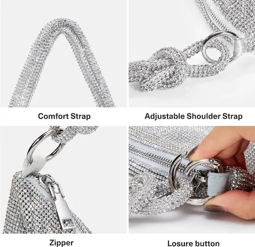Vista 9 de WLLWOO WLLWOO Bolsos de mano con diamantes de imitación para mujer, bolsos de noche elegantes, bolsos cruzados brillantes para fiesta, club, boda