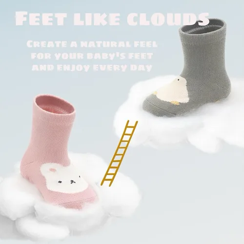 Vista 3 de 5 pares de calcetines antideslizantes con agarre para tobillos para bebés, niños y niñas, calcetines antideslizantes adhesivos para bebés, niños