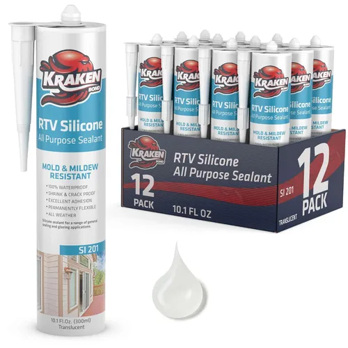 Vista 19 de Kraken Bond Sellador de silicona negro resistente al agua Cartucho de 100 a 10 onzas líquidas, RTV silicona para calafatear cocina y baño, todo uso