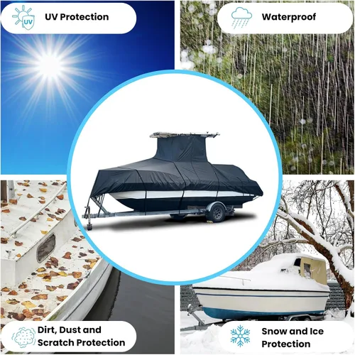 Vista 6 de EliteShield Cubierta Resistente para Barco con T-Top, Se Adapta a Barco de Consola Central de 18 pies a 20 pies de Largo con T-Top Hard-Top