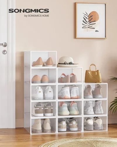 Vista 4 de SONGMICS Cajas de zapatos, organizador de almacenamiento de zapatos para armario, caja apilable de plástico para tenis, paquete de 12, transparente