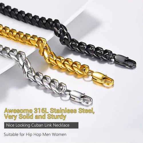 Vista 8 de PROSTEEL Trendy Cuban Links Necklace for Men Women, Black18K Gold Plated 316L Stainless Steel, W 4.8mm-14mm, L 14inch-30inch, Come Gift Box