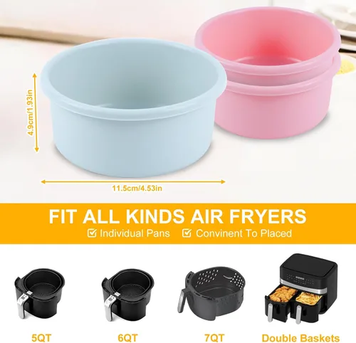 Vista 2 de Molde de silicona para freidora de aire, 4 unidades de 4.5 x 2 pulgadas, moldes de silicona antiadherentes reutilizables para huevos, tazas