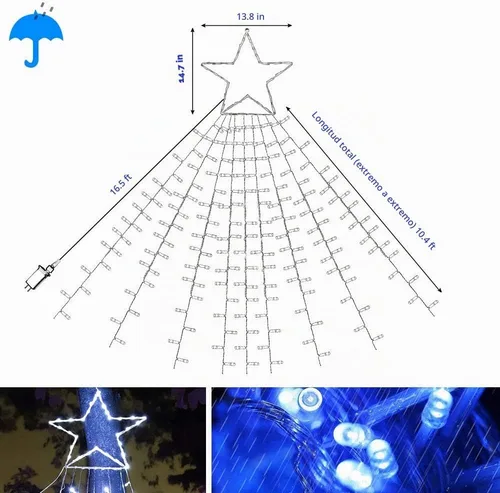 Vista 7 de Tiras de luces con estrella para decoración de Navidad al aire libre, 320 LED, 16.4 pies, luces de Navidad [8 modos y resistente al agua]