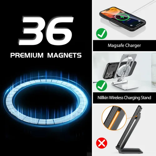 Vista 3 de Nillkin Funda magnética para iPhone 15 Pro Max con cubierta para cámara, CamShield Pro 15 Pro Max 5G Case 6.7 pulgadas, color negro