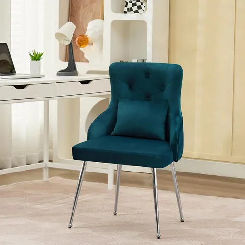 Vista 21 de Sillas de comedor de terciopelo, sillas de acento tapizadas de terciopelo, silla de cocina con patas de metal y almohada lumbar para comedor, sala