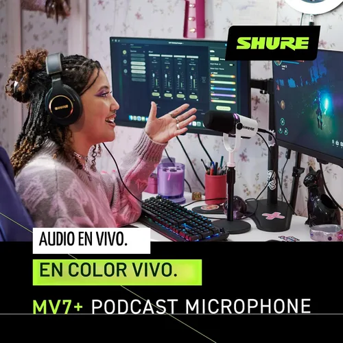 Vista 4 de Shure Micrófono dinámico MV7+ para podcast, certificado OBS, audio mejorado, panel LED, salidas USB-C y XLR, modo de nivel automático, filtro