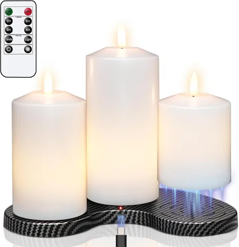 Vista 11 de GenSwin Velas LED parpadeantes sin llama de 4 x 6.5 pulgadas, funcionan con pilas con temporizador de 6 horas, velas votivas de cera real cálida