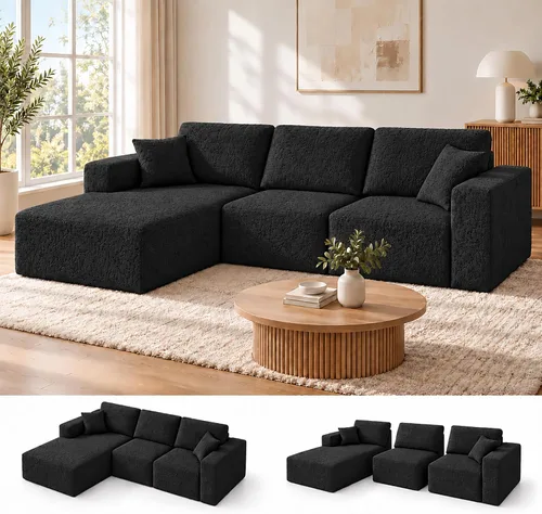 Vista 14 de Sofá Seccional Modular Cloud, Combinación DIY Sofá Modular para Sala de Estar, Sofás de Asiento de Amor de Tela Tejida Única con 2 Almohadas, Sofá