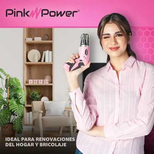 Vista 5 de Pink Power, taladro eléctrico de 4,8 Volt, recargable, juego de desarmadores con nivel de burbuja. Destornillador pequeño con mango pivotante