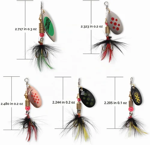 Vista 3 de 10 unidades de Señuelos de pesca Spinnerbait, kit de cebos de metal duro para róbalo, trucha, salmón, con cajas de anzuelos