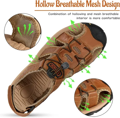 Vista 4 de Mens Sport Sandals Hiking Closed Toe Leather Water Shoes Lightweight Trail Walking Casual Sandals Outdoor