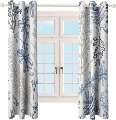 Vista 4 de Cortinas de Ventana Oceánicas Costeras con Ojales, Cortinas Náuticas Tropicales de Playa con Temática de Conchas Marinas y Estrellas de Mar
