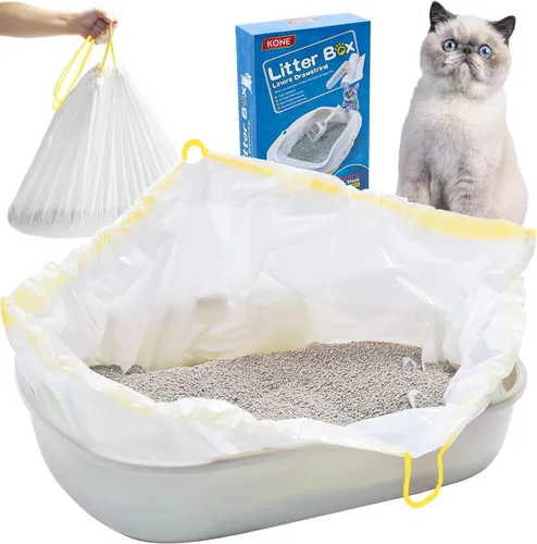 Vista 10 de KONE 45 forros para cajas de arena para mascotas, bolsas automáticas de arena para gatos, bolsas de basura para gatos con cordón grueso y a prueba