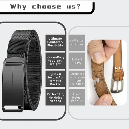 Vista 5 de 1.5" Tactical Ratchet Belt for Men, Adjustable Nylon Stretch Strap, Trim to Fit 27"-52" Waist (124cm/150cm)