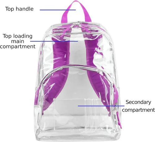 Vista 3 de Eastsport Mochila transparente aprobada para estadios, transparente, resistente, con correas acolchadas ajustables, TransparentePúrpuraSplatter
