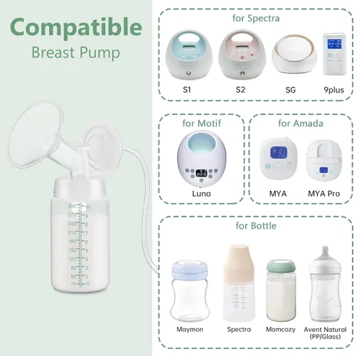 Vista 5 de Accesorios para extractor de leche compatibles con piezas de repuesto Spectra S1 S2 S9 Plus, 2 juegos con bridas de 0.94 pulgadas, botellas de 10