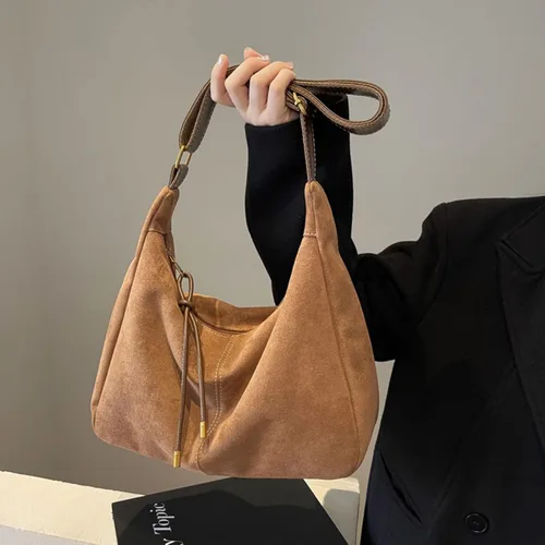 Vista 6 de Brown Retro Tote, Office Shoulder Bag, Travel Friendly Suede Purse