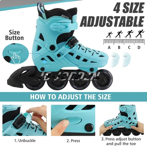 Vista 5 de Patines en línea para niños, niñas y niños, 4 tamaños ajustables con ruedas de luz completa para mujeres y hombres, carcasa exterior duradera
