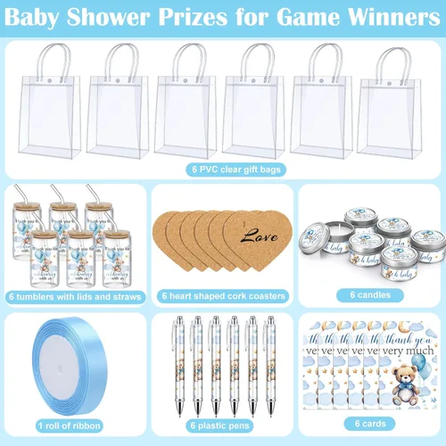 Vista 2 de MotiMind 6 Juegos de Premios de Oso para Baby Shower para Jugadores de Juegos Ganadores de Baby Shower Regalos para Invitados Globo Azul Oso Vela