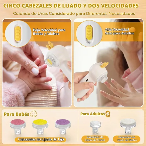 Vista 5 de Lima de uñas eléctrica para bebés con luz LED, USB - Recargable