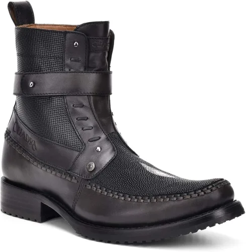Vista 2 de Cuadra Botas para hombre en piel auténtica de rayas con cremallera negra, Negro