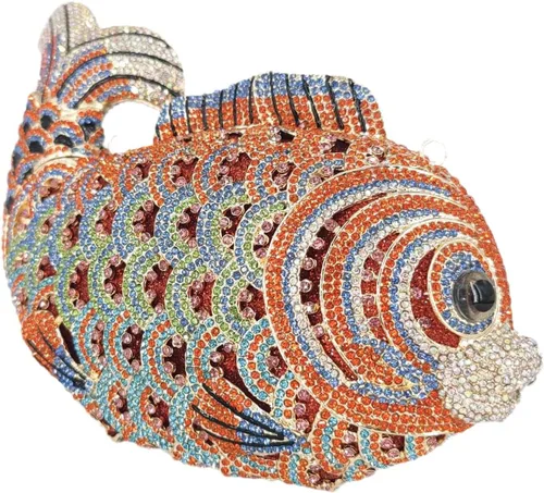Vista 5 de Boutique De FGG Bolsos de mano con diamantes de imitación de pescado para mujer, bolsos formales de noche, bolso de graduación, boda, fiesta, bolsa