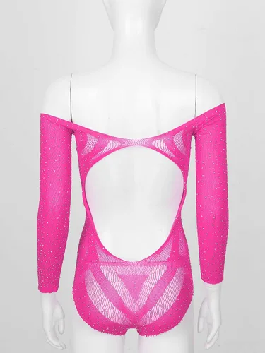 Vista 4 de ACSUSS Mujeres Sexy Off Hombro Body Brillante Con Lentejuelas Malla Bodystockings Babydoll Ropa
