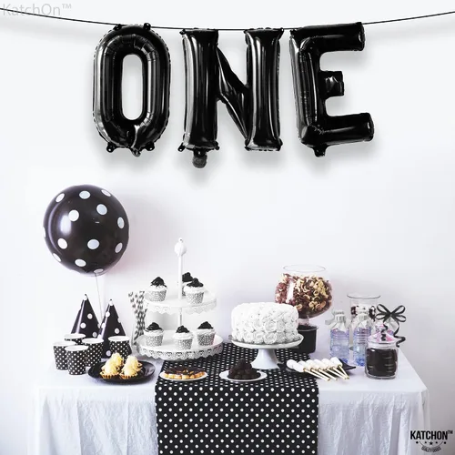 Vista 6 de KatchOn, Globo negro para el primer cumpleaños – 16 pulgadas Decoraciones de cumpleaños One Happy Dude Globos negros 1 para primer cumpleaños