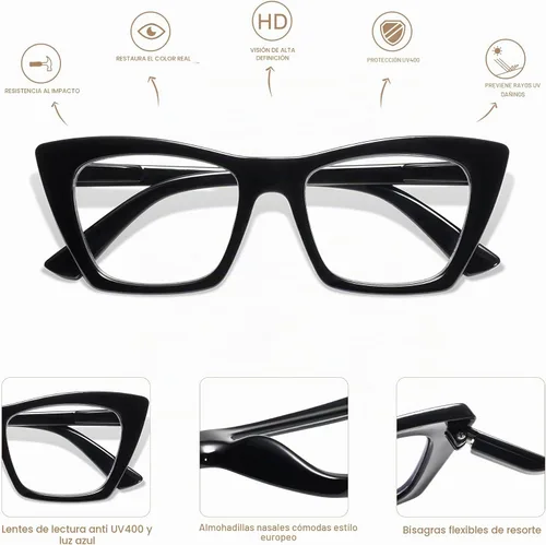 Vista 4 de AMOMOMA Anteojos de lectura de gran tamaño para mujer, diseño de ojo de gato a la moda, lector de computadora con luz azul AM6028 Ac1 Blk+c2 Tortuga