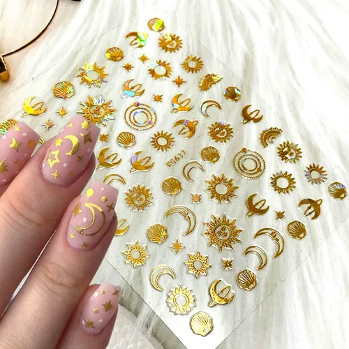 Vista 5 de Calcomanías de arte de uñas alienígenas, astronauta, tierra, luna, estrella, ovni ojos de cohete, diseños de calcomanías autoadhesivas para uñas