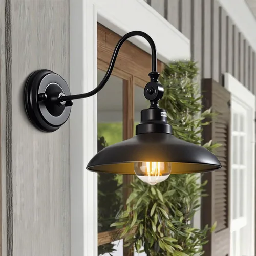 Vista 2 de Luces de pared para exteriores, color negro mate, cuello de cisne, luz de granero de 9.8 pulgadas, ángulo ajustable, impermeable, lámparas de pared