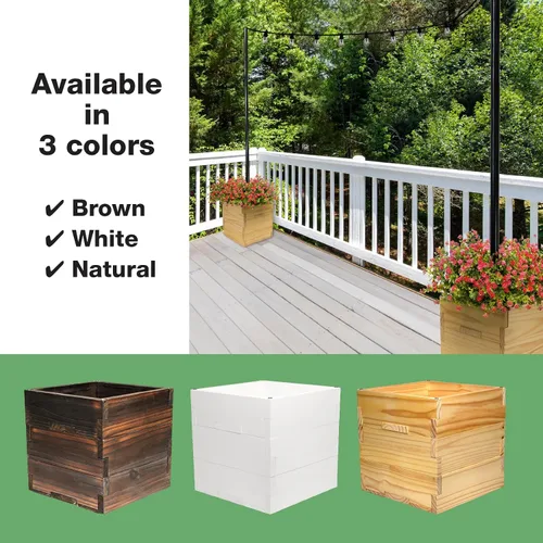 Vista 7 de Maceta decorativa de madera extragrande con soporte universal para postes de luz, paraguas, comederos de pájaros, caja de madera maciza para jardín