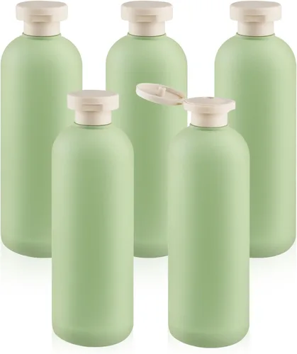 Vista 7 de 5 botellas de plástico para loción de viaje de 8.8 fl oz/8.8 onzas, recipientes recargables con tapa abatible para artículos de tocador, cremas