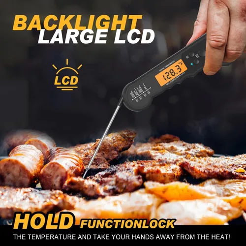 Vista 5 de Termómetro digital impermeable para carne de lectura instantánea para cocinar y asar a la parrilla, termómetro de alimentos con luz de fondo, imán
