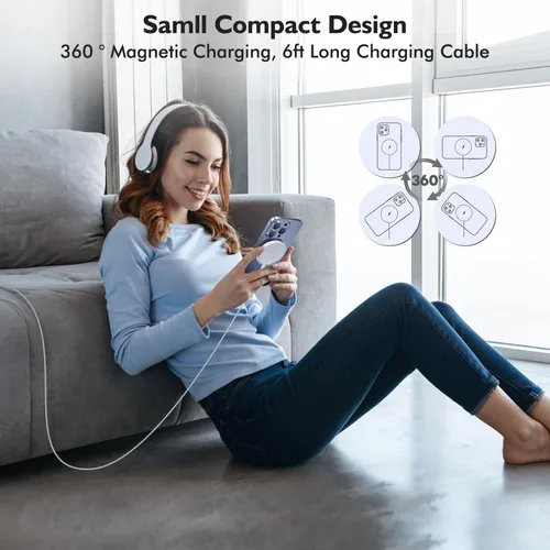 Vista 6 de Cargador magnético para iPhone 17 [certificado Apple MFi], almohadilla de carga inalámbrica USB C de 1.8 metros para iPhone 17 y bloque de carga