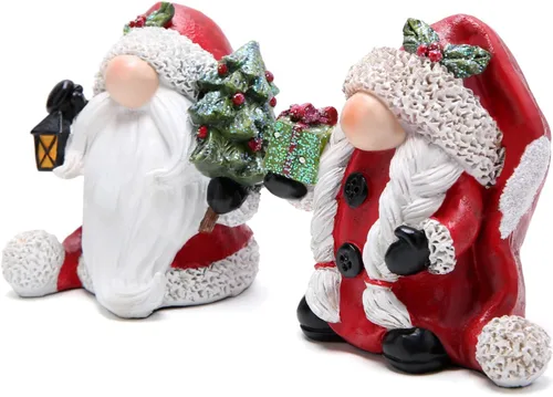 Vista 2 de Hodao 2 piezas decoraciones de gnomos de Navidad con sombrero de Navidad, figuritas de gnomo hechas a mano, elfo escandinavo, gnomos Tomte