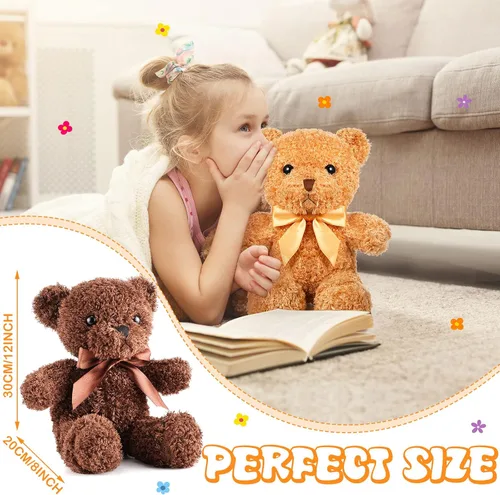 Vista 2 de HyDren 5 piezas de osos de peluche animales suaves juguetes de felpa de San Valentín, 12 pulgadas, lindo oso pequeño y lanudo con capucha y corbatín
