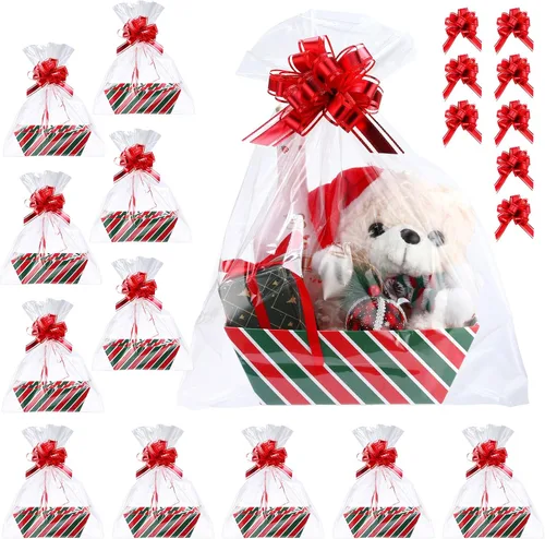 Vista 9 de Thenshop 44 Piezas Canasta para Regalos Canasta de Regalo Vacía a Granel Incluye 12 Bandejas de Cartón 12 Bolsas de Plástico y 20 Lazos Decorativos